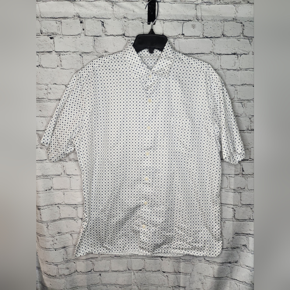 Peter Millar 100% Cotton White Button‎ Down Short Sleeve Shirt Size Large